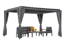 Antracīta Tasos 3x4 m terases pergola ar Garden Point aizkariem