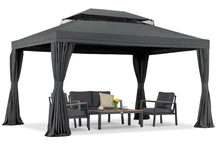 Antracīta dārza paviljons ar aizkariem Valencia 3x4m Garden Point
