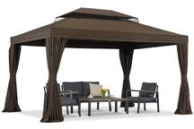 Brūns dārza paviljons ar aizkariem Valencia 4x4m Garden Point